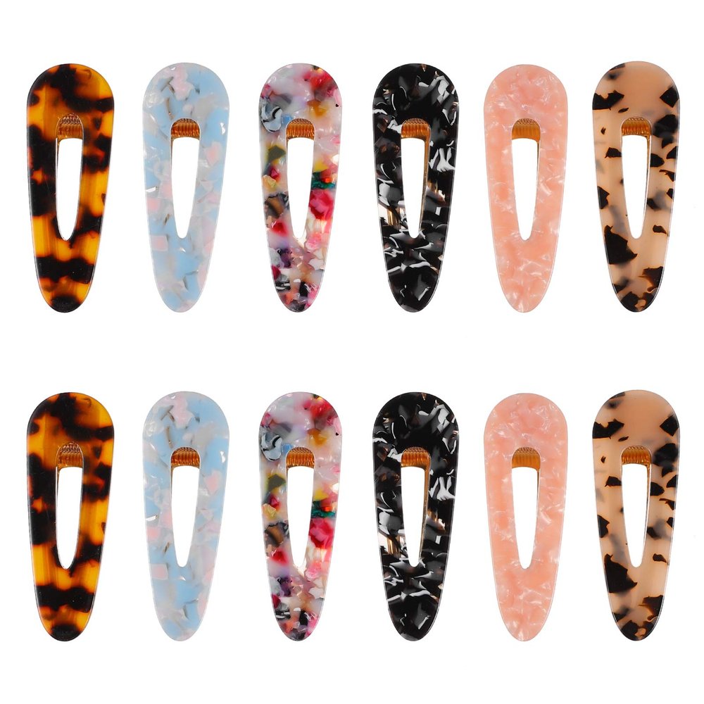 12pcs Acetate Geometric Side Clip Lady Hair Clip Hair Barrette Barrette Acrylic Side Retro Woman Ornament Marbling Leopard