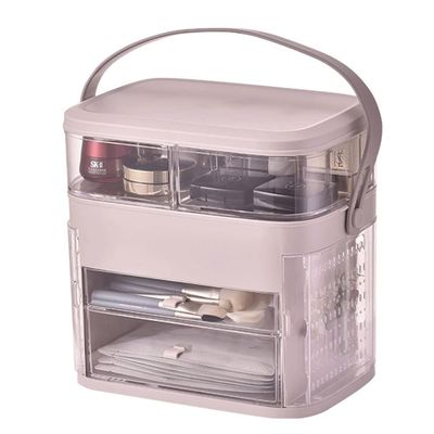 Feiyx Makeup Organizer,Dust Proof Cosmetic Organizer Box,Cosmetic Storage Box Household Skin Care Products Shelf Rack Desktop Dressing Table Storage Rack (Color : Pink)