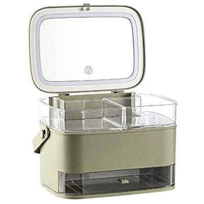 Feiyx Makeup Organizer Acrylic Cosmetic Storage,Cosmetic Storage Box with Full-Open Waterproof and Dustproof Transparent Cover,Portable Handle,with Drawer,with LED Light Cosmetic Organiser,for Counter