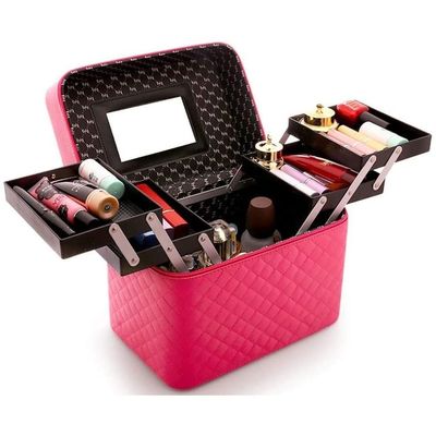 Feiyx Cosmetic Storage Organizer - Portable Cosmetic Case,Jewelry and Hair Accessories Storage Box,- 4 Tier Trays Professional Makeup Storage Organizer Box Make Up Carrier Display and Easy Organize Co