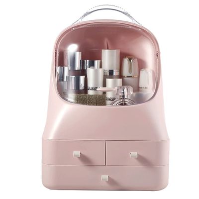Feiyx Makeup Organizer Box with Dust Free Cover Portable Handle,Fully Open Waterproof Lid,Dust Proof Drawers,Waterproof,dustproof,Elegant Display Cabinet (Color : Pink)