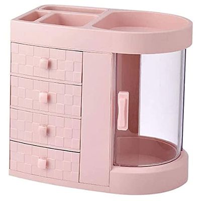 Feiyx Makeup Organizer,Make up Caddy Shelf Cosmetics Organizer Box,Multifunctional Storage Box,for Bathroom/Waterproof Cosmetic Storage Box (Color : Pink)