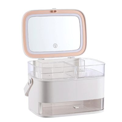 Feiyx Makeup Organizer Acrylic Cosmetic Storage,Cosmetic Storage Box with Full-Open Waterproof and Dustproof Transparent Cover,Portable Handle,with Drawer,with LED Light Cosmetic Organiser,for bathroo