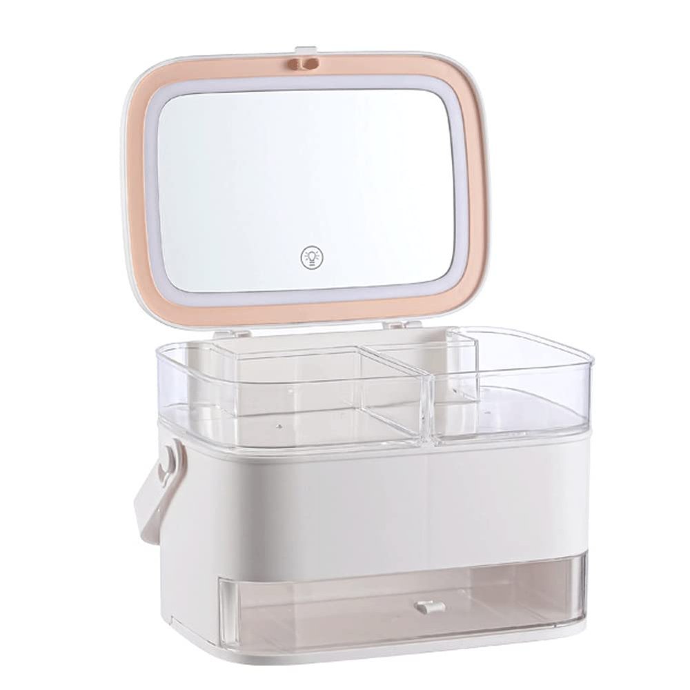 Feiyx Makeup Organizer Acrylic Cosmetic Storage,Cosmetic Storage Box with Full-Open Waterproof and Dustproof Transparent Cover,Portable Handle,with Drawer,with LED Light Cosmetic Organiser,for bathroo