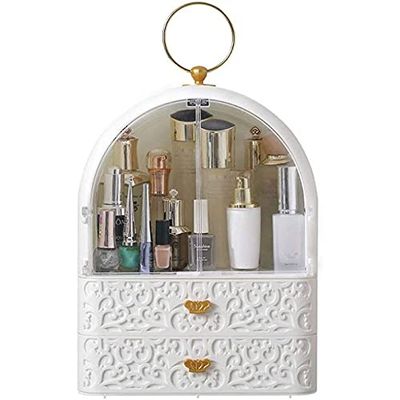 Feiyx Organizer Cosmetic Storage - Cosmetic Makeup and Jewelry Storage Case Display with Pull Ring,Waterproof&Dustproof Cosmetic Organizer Box,for Bathroom Countertop,Desk,Dresser (Color : White)