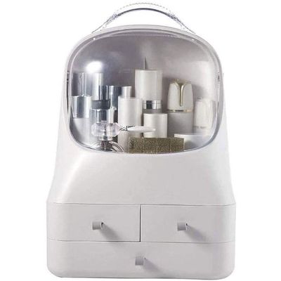 Feiyx Makeup Organizer Box with Dust Free Cover Portable Handle,Fully Open Waterproof Lid,Dust Proof Drawers,Waterproof,dustproof,Elegant Display Cabinet (Color : White)
