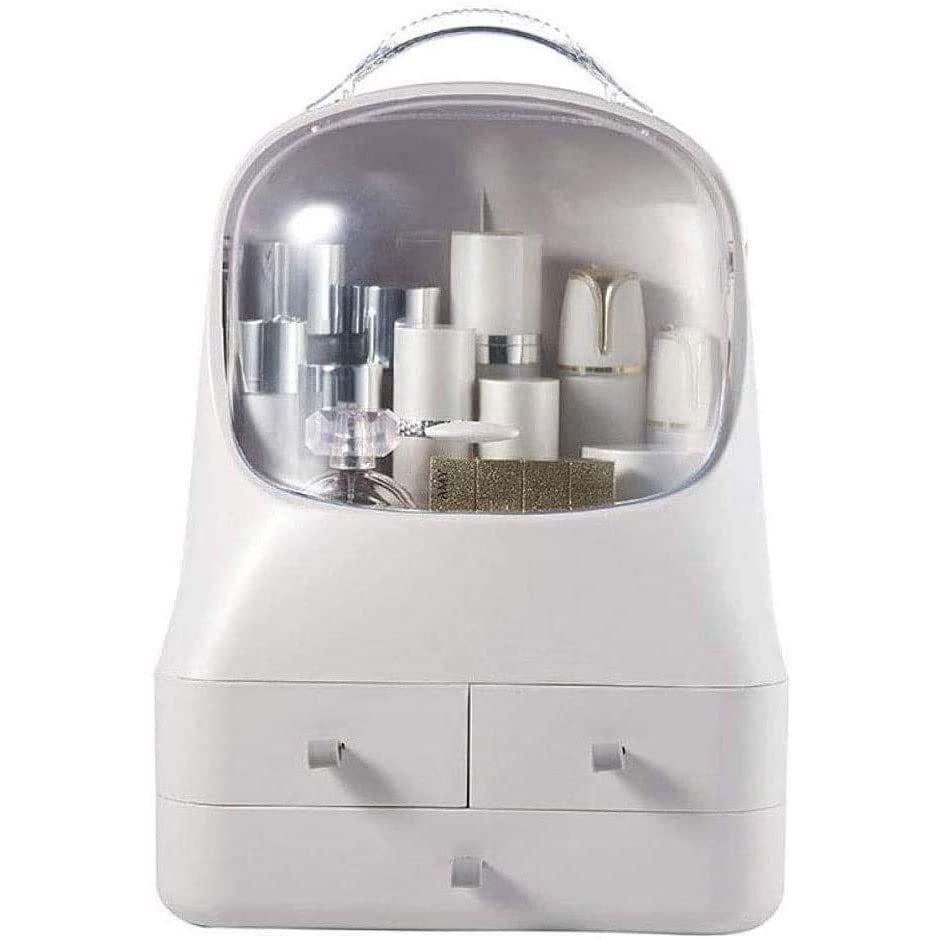 Feiyx Makeup Organizer Box with Dust Free Cover Portable Handle,Fully Open Waterproof Lid,Dust Proof Drawers,Waterproof,dustproof,Elegant Display Cabinet (Color : White)