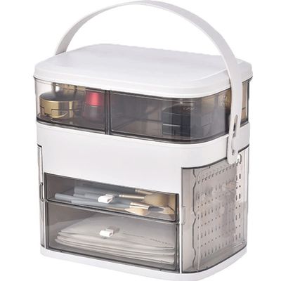Feiyx Makeup Organizer,Dust Proof Cosmetic Organizer Box,Cosmetic Storage Box Household Skin Care Products Shelf Rack Desktop Dressing Table Storage Rack (Color : White)