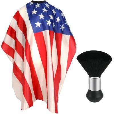 FEBSNOW Professional Barber Cape Independence 4th for July Salon Hair Cutting Cape with Adjustable neckline and Neck Duster Brush Barber Shop Supplies 46.8 56 Inch (Flag pattern)