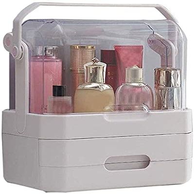 Feiyx Makeup Organizer,Waterproof&Dustproof Cosmetic Organizer Box,Skincare Organizers Makeup Caddy Holder for Bathroom,Dresser,Countertop Bedroom (Color : White)