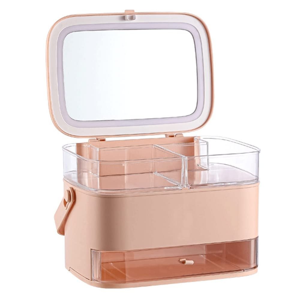 Feiyx Makeup Organizer Acrylic Cosmetic Storage,Cosmetic Storage Box with Full-Open Waterproof and Dustproof Transparent Cover,Portable Handle,with Drawer,with LED Light Cosmetic Organiser,for bathroo