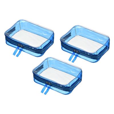 PATIKIL 6.7"x2.4"x4.7" Clear Travel Toiletry Bags, 3 Pack PVC Makeup Bags Cosmetic Pouch with Zipper for Travel Home Storage and Organizing, Blue