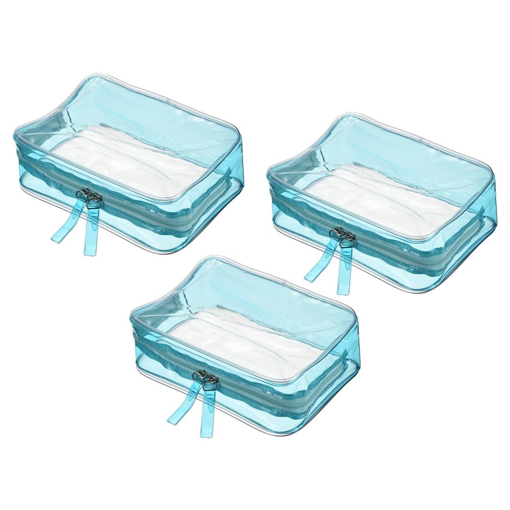 PATIKIL 6.7"x2.4"x4.7" Clear Travel Toiletry Bags, 3 Pack PVC Makeup Bags Cosmetic Pouch with Zipper for Travel Home Storage and Organizing, Sky Blue
