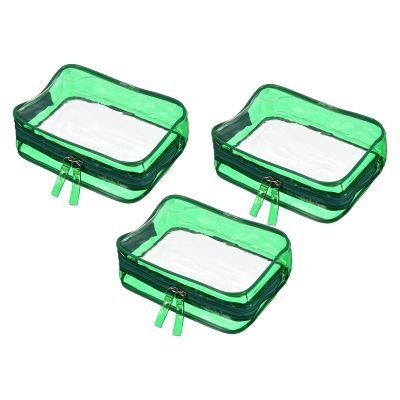 PATIKIL 6.7"x2.4"x4.7" Clear Travel Toiletry Bags, 3 Pack PVC Makeup Bags Cosmetic Pouch with Zipper for Travel Home Storage and Organizing, Green