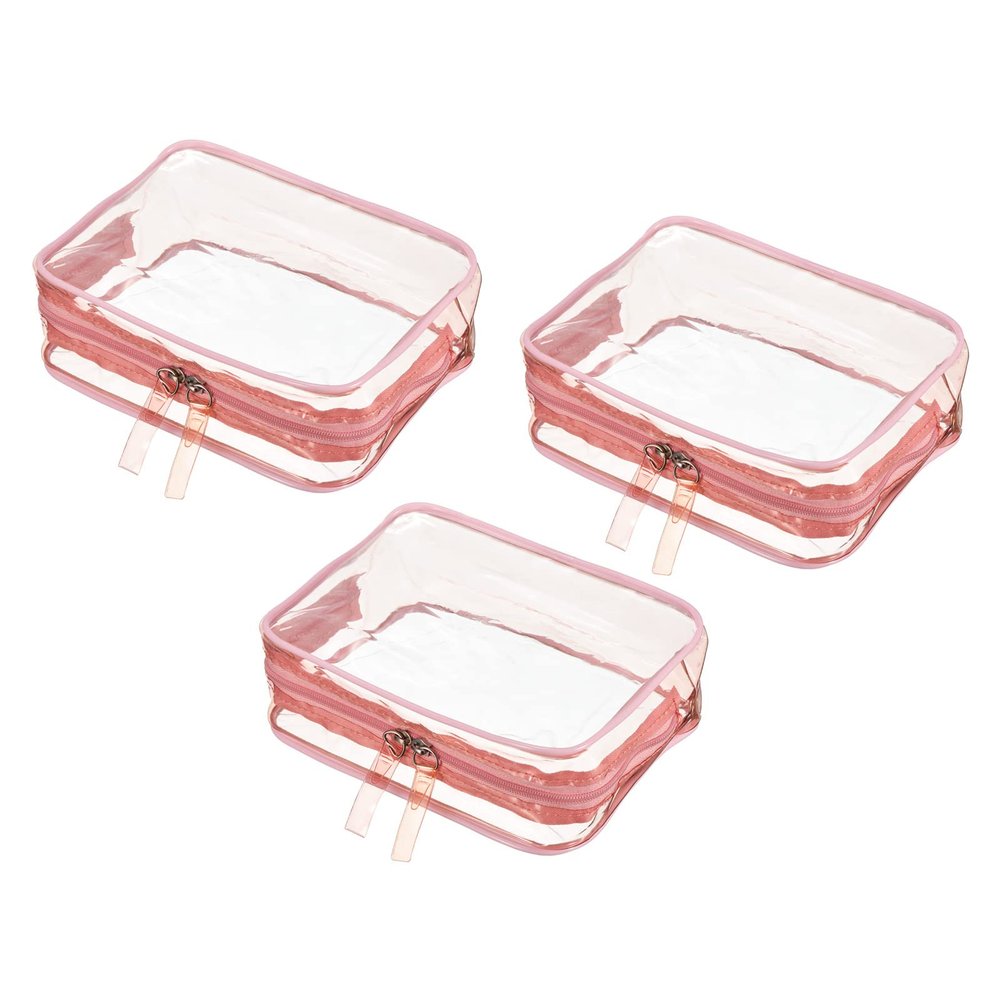 PATIKIL 6.7"x2.4"x4.7" Clear Travel Toiletry Bags, 3 Pack PVC Makeup Bags Cosmetic Pouch with Zipper for Travel Home Storage and Organizing, Pink