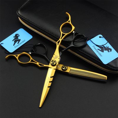 6.0 Inch Professional Hairdressing Scissors Set, Hair Cutting Scissors, 440C Japanese Stainless Steel, for Men, Women, and Kids(Black Gold)