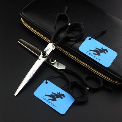 3Pcs Professional Hair Cutting Scissors Shears Kit, 6 Inch Black Elastic Handle Hairdressing Scissors Set, 440C Japanese Stainless Steel, for Men Women Kids Home Salon Barber Tools Kit