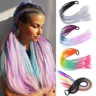 Yfsmyxgs Synthetic Colorful Braid Braid Ponytail Braided Wig Braid Elastic Hair Band Braided Hair Band Rubber Band Ponytail(AJ47-B26)