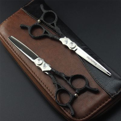 6.0 Inch Professional Hair Cutting Scissors Shears Kit, Black Handle Hairdressing Scissors Set, 440C Japanese Stainless Steel, for Men Women Kids Home Salon Barber Tools Kit