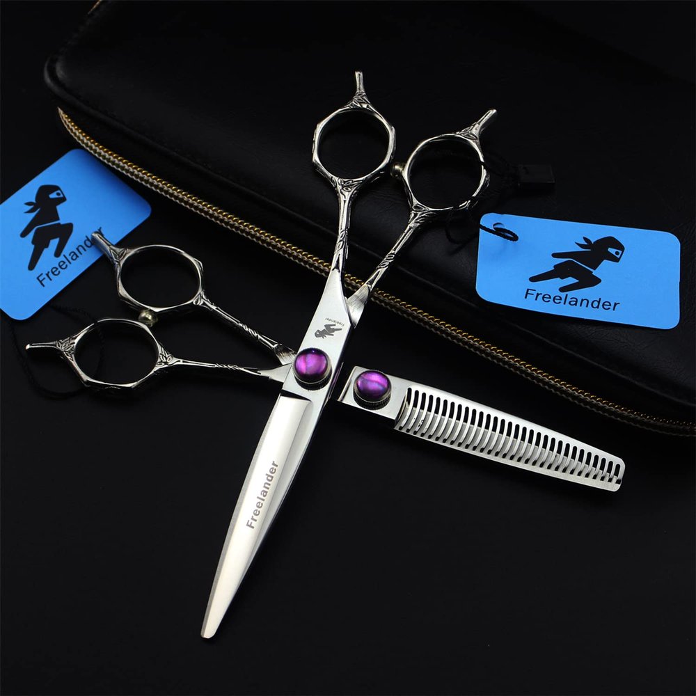 3Pcs Professional Hair Cutting Scissors Shears Kit, 6.0 Inch Double-Tailed Flower Handle Hairdressing Scissors Set, 440C Japanese Stainless Steel, for Men Women Kids Home Salon Barber Tools Kit