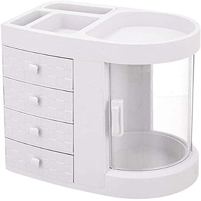 Feiyx Makeup Organizer,Make up Caddy Shelf Cosmetics Organizer Box,Multifunctional Storage Box,for Bathroom/Waterproof Cosmetic Storage Box (Color : White)