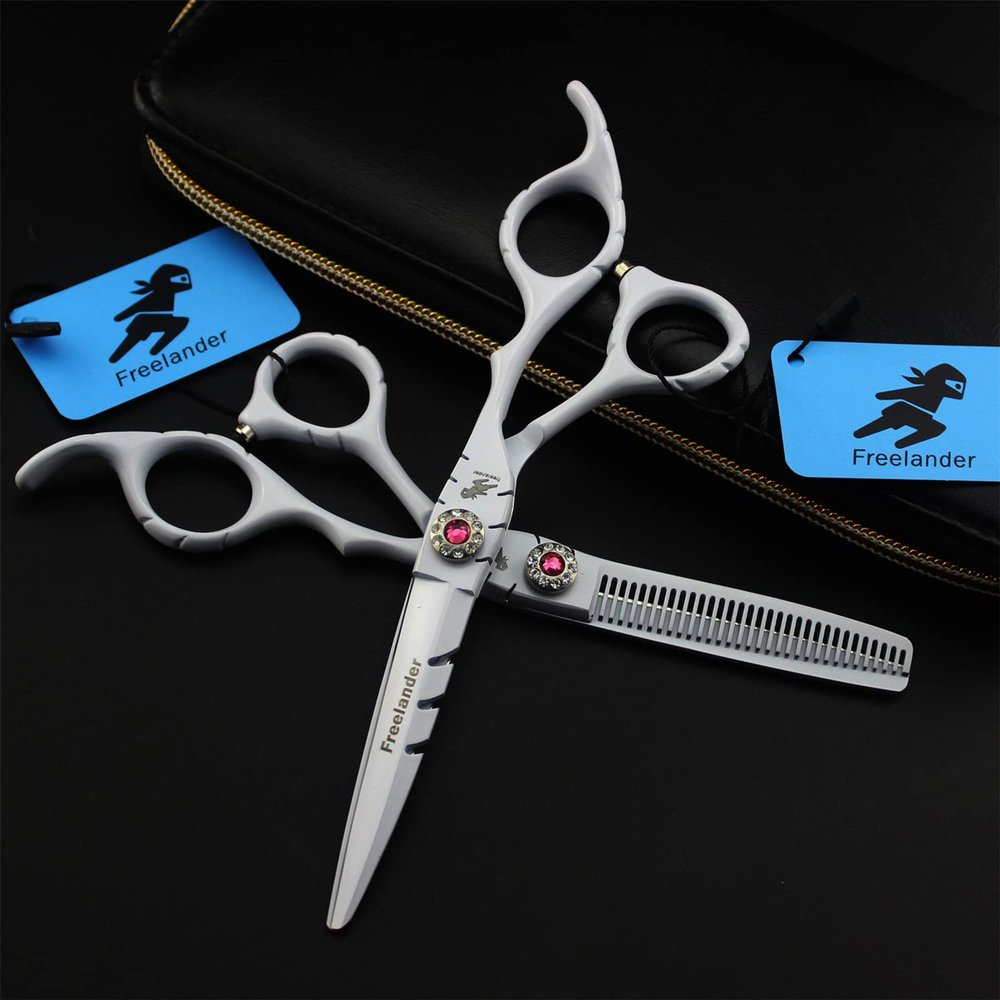 6.0 Inch Professional Hair Cutting Scissors Shears Kit, White Handle Hairdressing Scissors Set, 440C Japanese Stainless Steel, for Men Women Kids Home Salon Barber Tools Kit