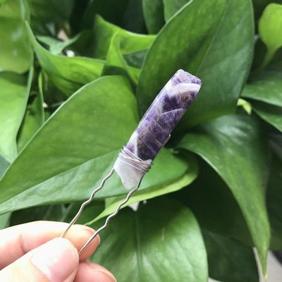 Natural Stone Slice Hair Pins Tiara Silvery Wire Wrapped Crystal Quartz Party Bridal Women Barrette Hair Jewelry,Amethyst