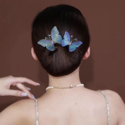 Ins Style Elegant Lazy Hair Curler, Reusable Spiral Hair Braid Braiding Clips,Elegant Meatball Head Hair Anti-Slip Hairpins, DIY Hair Styling Accessories for Women Girls (Blue Butterfly)