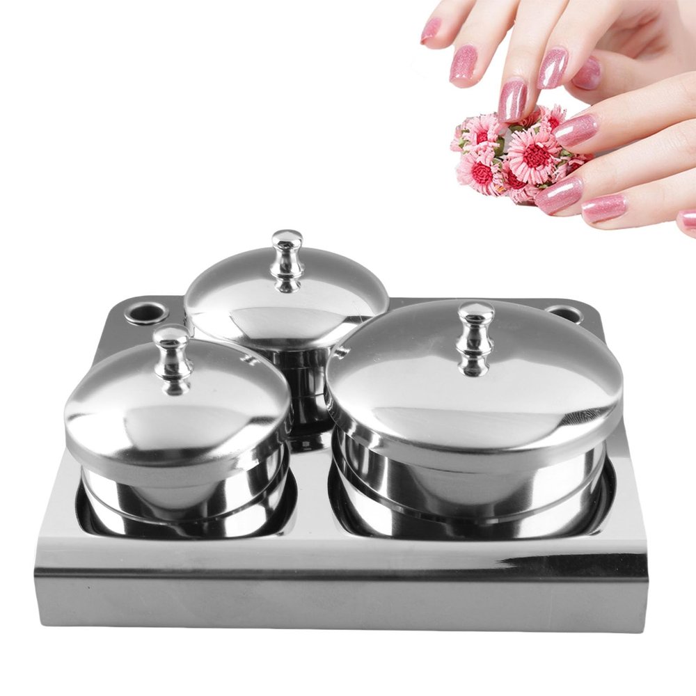 Ymiko Acrylic Powder & Liquid, 3pcs Stainless Steel Set, Resistant, Includes Lids, Nail Salon Tools
