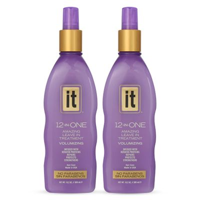 12-in-One Volumizing Amazing Leave-In Hair Treatment  2 Pack - Infused with Keratin, Avocado, and Whole Wheat to Strengthen and Add Volume - Conditioner Spray to Protect Dry and Damaged Hair  IT 12-in-One