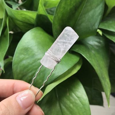Natural Stone Slice Hair Pins Tiara Silvery Wire Wrapped Crystal Quartz Party Bridal Women Barrette Hair Jewelry,Rose Quartz