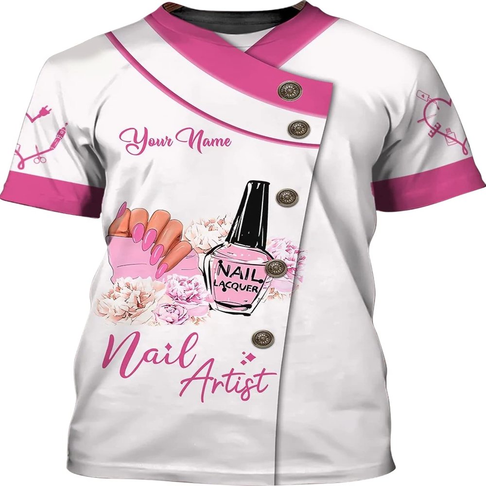 Nail Hourly Rate Nail Spa Nail Tech Uniform Pink Personalized Name 3D Tshirt, Nail Shirt, Nail Art Shirt, Custom Nail Tech 3D Shirt, Nail Artist Gifts, Gift for Manicurist/Gift-718