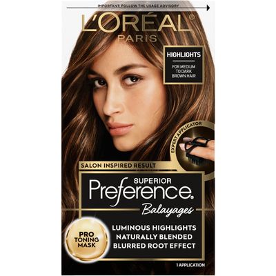 L'Oreal Paris Superior Preference Balayage Kit, Hair Dye for At-Home Highlighting with Pro Toning Mask, Light Brown to Brown, 1 Kit
