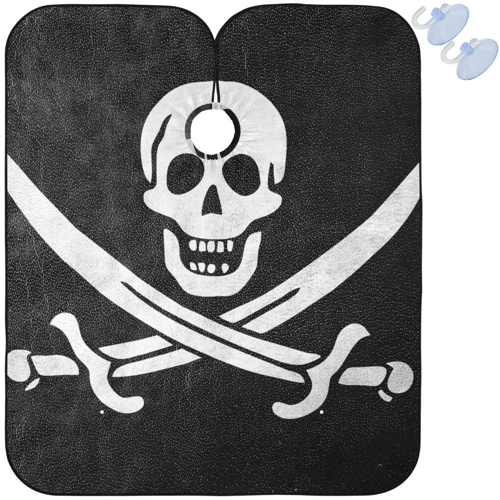 visesunny Barber Cape Calico Jack Pirate Flag Leather Texture Polyester Hair Cutting Salon Cape Apron Anti-Static Haircut Water-Resistant Shaving Cloth Beard Shaving Bib Hairdressing Cape