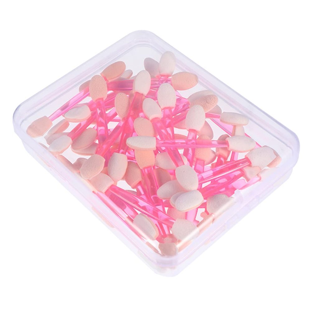 minkissy 50pcs double ended eyeshadow brush Eye Makeup Brush eyeshadow brush sticks Face Powder kit eye shadow brush makeup applicator Eyeshadow Plastic Sticks fan sponge travel