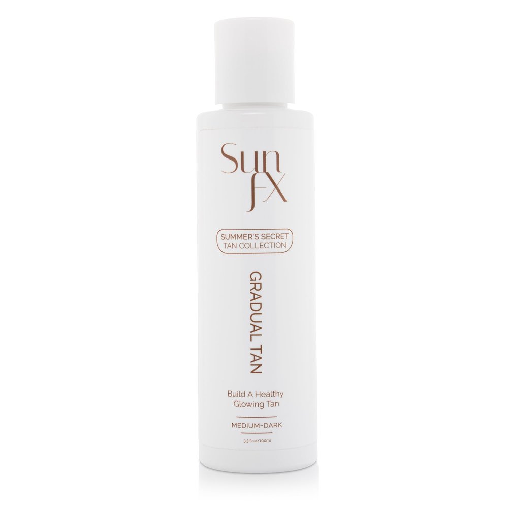 SunFX Gradual Tan Body Lotion Self Tanner | Hydrating Tan Extender Moisturizer No Odor | Build your Glow from Sunkissed to Dark | Enriched with Aloe & Vit A & E (100ml/3.38 Fl oz)