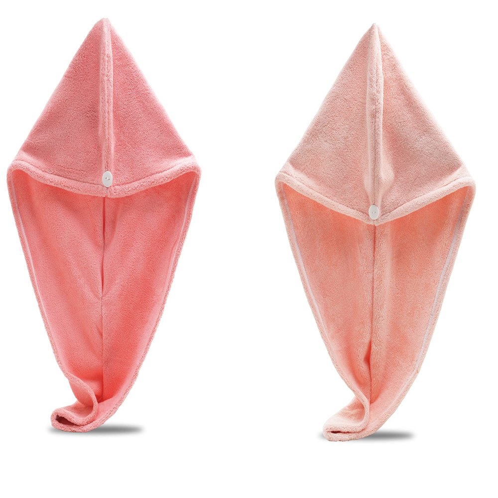 Exec-U-Gift Microfiber Hair Towel Wrap - Super Absorbent Twist Turban Dry Hair Cap with Button Fasten Loop