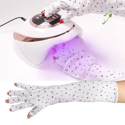 Manicure Gloves for Nails, 3 Pairs Breathable Nail Gloves, Long Fingerless Anti Gloves for Gel Nail Lamp, Soft Heartshaped Elastic Patterns for Women