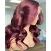 #1BT99j Body Wave 13X6 HD Lace Frontal Human Hair Wig Pre Plucked Bleached Knots For Woman 180% Density Lace Front Wigs Brazlian Remy Hair Glueless Wigs Transparent Lace Burgundy Color 26Inch view 2