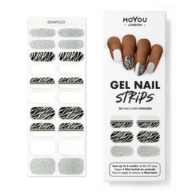 MOYOU LONDON Semi Cured Gel Nail Strips - 20 Pcs. Waterproof Gel Nail Wraps, Cures in Sunlight or UV/LED Lamp, Lasts Up to 2+ Weeks, Stretchable, Easy to Apply & Remove, Vegan & Cruelty-Free