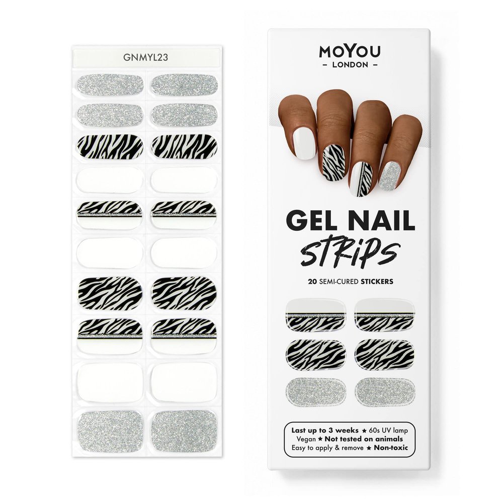 MOYOU LONDON Semi Cured Gel Nail Strips - 20 Pcs. Waterproof Gel Nail Wraps, Cures in Sunlight or UV/LED Lamp, Lasts Up to 2+ Weeks, Stretchable, Easy to Apply & Remove, Vegan & Cruelty-Free