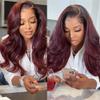 #1BT99j Body Wave 13X6 HD Lace Frontal Human Hair Wig Pre Plucked Bleached Knots For Woman 180% Density Lace Front Wigs Brazlian Remy Hair Glueless Wigs Transparent Lace Burgundy Color 24Inch view 3