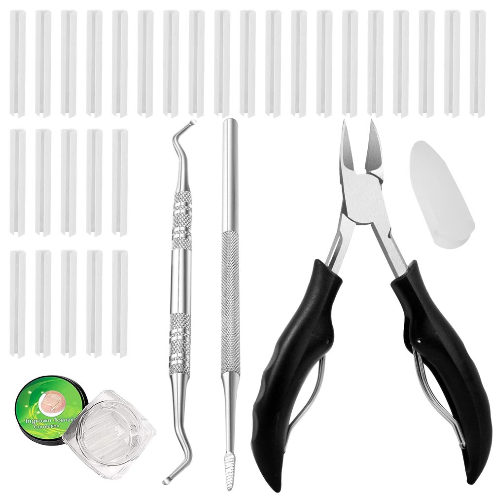 (30+3) Pack Ingrown Toenail Correction Treatment Kit, Professional Podiatrist Toenail Clippers, 30PCS Ingrown Toenail Treatment Corrector Strip with 2PCS Ingrown Toenail Lifter and File