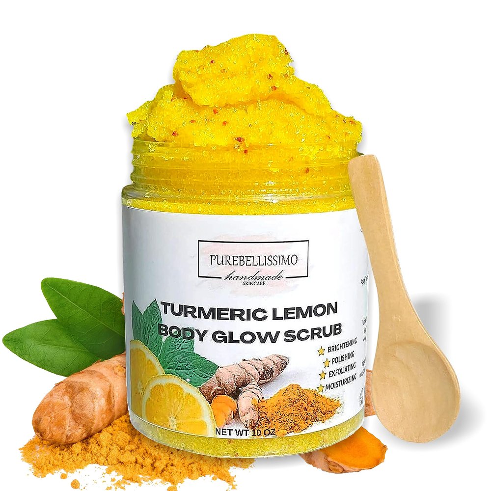 TURMERIC BODY SCRUB Brightening Scrub Sugar Scrub Turmeric Body Exfoliant Scrub For Dark Spots (Lemon)