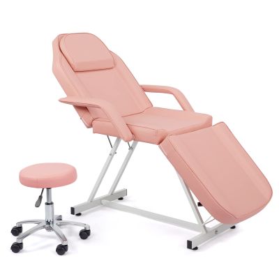 OmySalon Massage Salon Tattoo Chair Esthetician Bed with Upgraded Hydraulic Stool,Multi-Purpose 3-Section Facial Bed Table, Adjustable Beauty Barber Spa Beauty Equipment, Pink