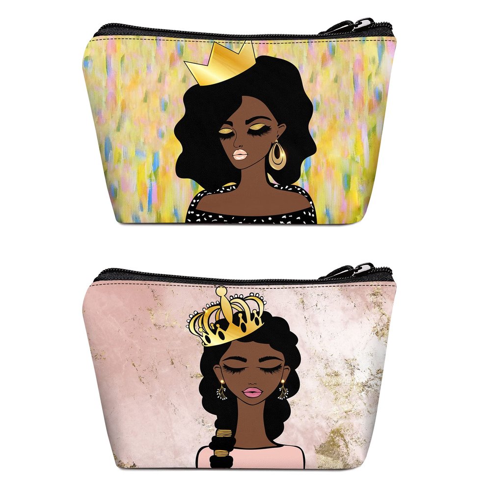 BDAWQUG 2 Pieces Drippin Melanin Makeup Bag Zipper Pouch Travel Cosmetic Organizer for Black Women Pride - Gifts Black History Magic Afro
