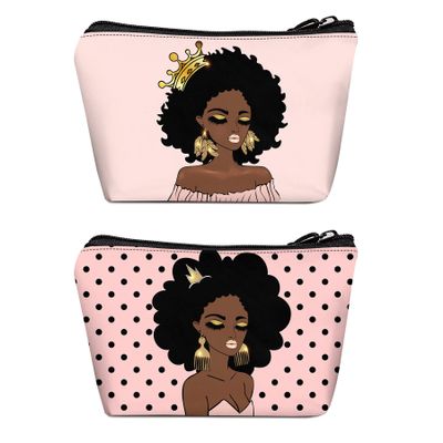 BDAWQUG Cosmetic Bag for Black Women African Queen Art Printing Fashion Makeup Bags 2 Pack Roomy Black Toiletry Pouch Travel Accessories Gifts