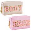 Patelai 2 Pcs Preppy Makeup Bags Chenille Letter Patch Bag Face Skin Hair Stuff Aesthetic Cosmetic Bag Travel Zipper Pouch Makeup Organizer Graduation Gift for Girls(White, Pink, Body, Face) view 1