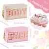 Patelai 2 Pcs Preppy Makeup Bags Chenille Letter Patch Bag Face Skin Hair Stuff Aesthetic Cosmetic Bag Travel Zipper Pouch Makeup Organizer Graduation Gift for Girls(White, Pink, Body, Face) view 2