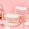 Patelai 2 Pcs Preppy Makeup Bags Chenille Letter Patch Bag Face Skin Hair Stuff Aesthetic Cosmetic Bag Travel Zipper Pouch Makeup Organizer Graduation Gift for Girls(White, Pink, Body, Face) view 3